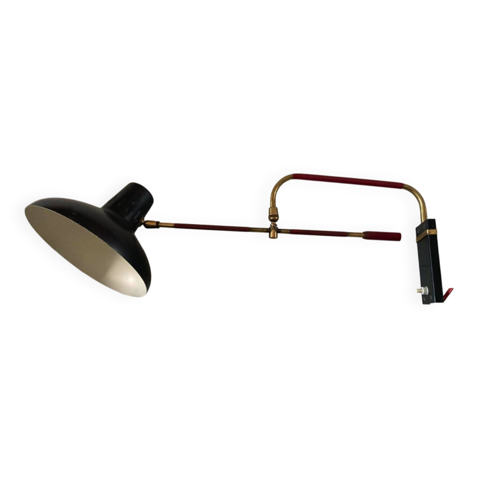 Adjustable wall lamp in black lacquered iron and brass, Italy, circa 1950