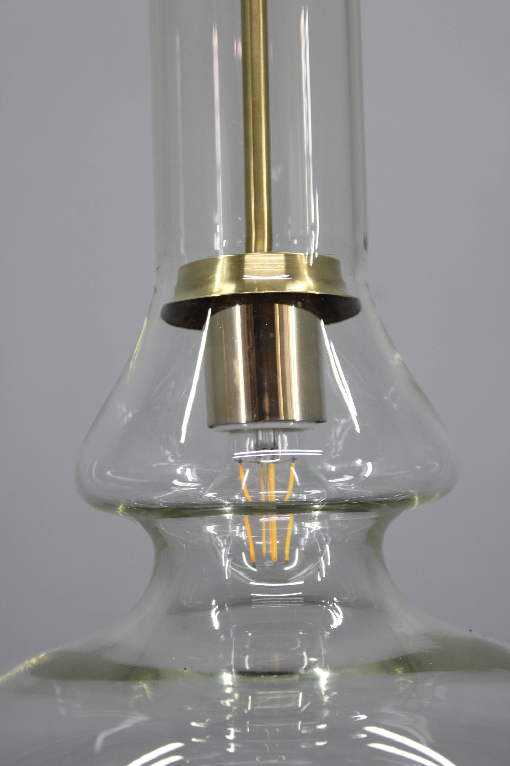 Mid-century Czech glass pendant light brass finish 1970s modern rewired