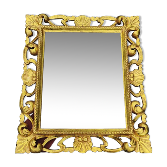 Rectangular table mirror Baroque style, Louis XV / Rocaille. In patinated wood gold leaf. Beaded contours. 34.5 x 39.5 cm