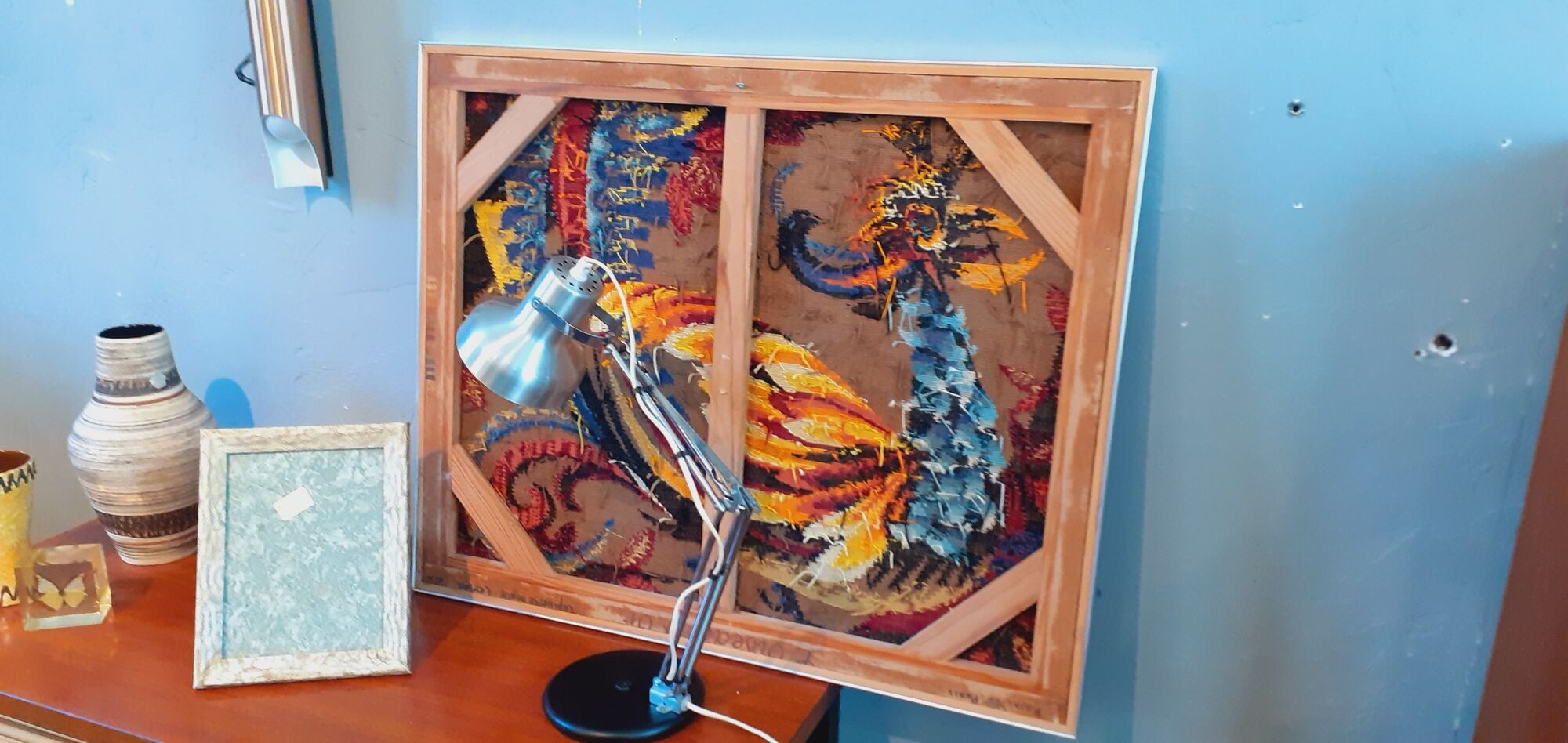 Vintage framed tapestry year 70 "The Golden Bird"