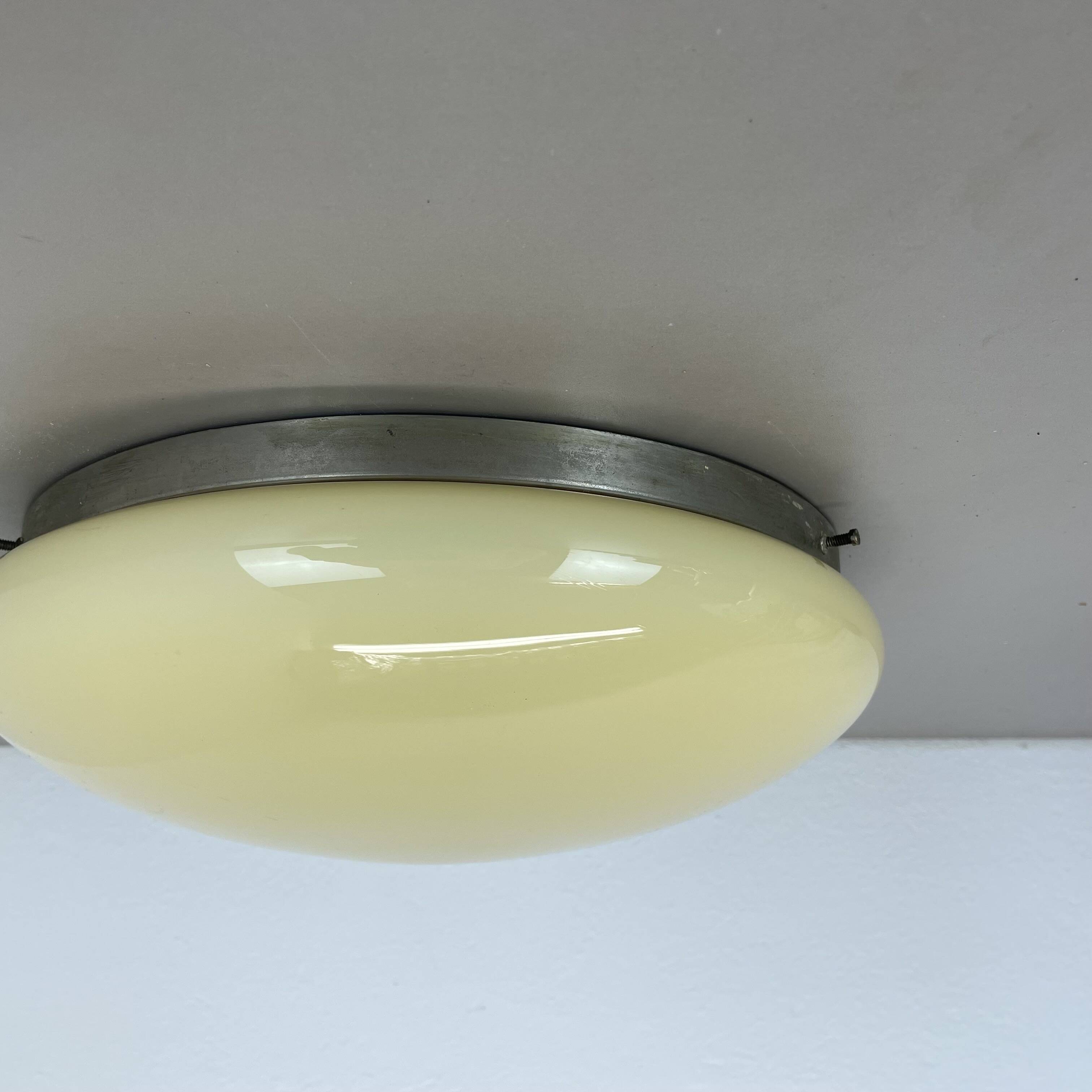 Large modernist art deco metal plafoniere ceiling flushmount light, france