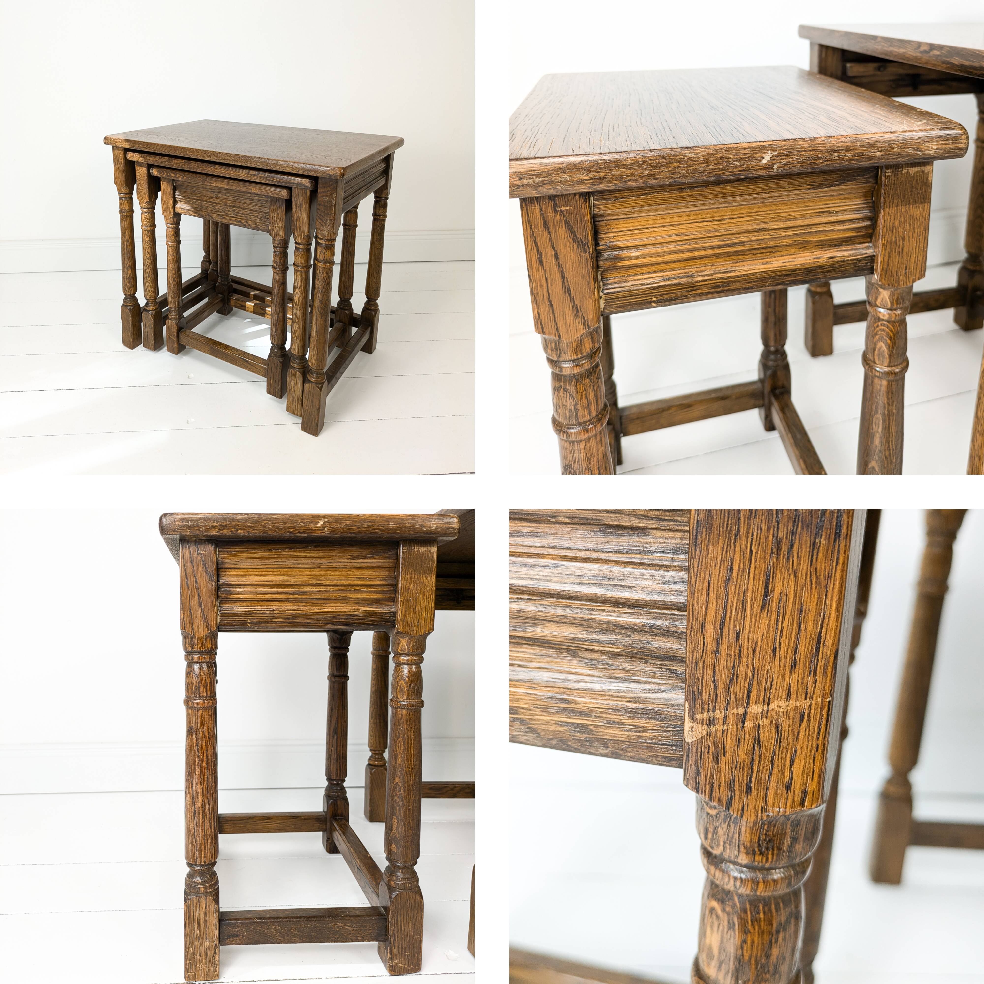 Lot de 3 tables d'appoint Mid Century Vintage en bois massif Landhaus Rustikal Banc de fleurs Tabour