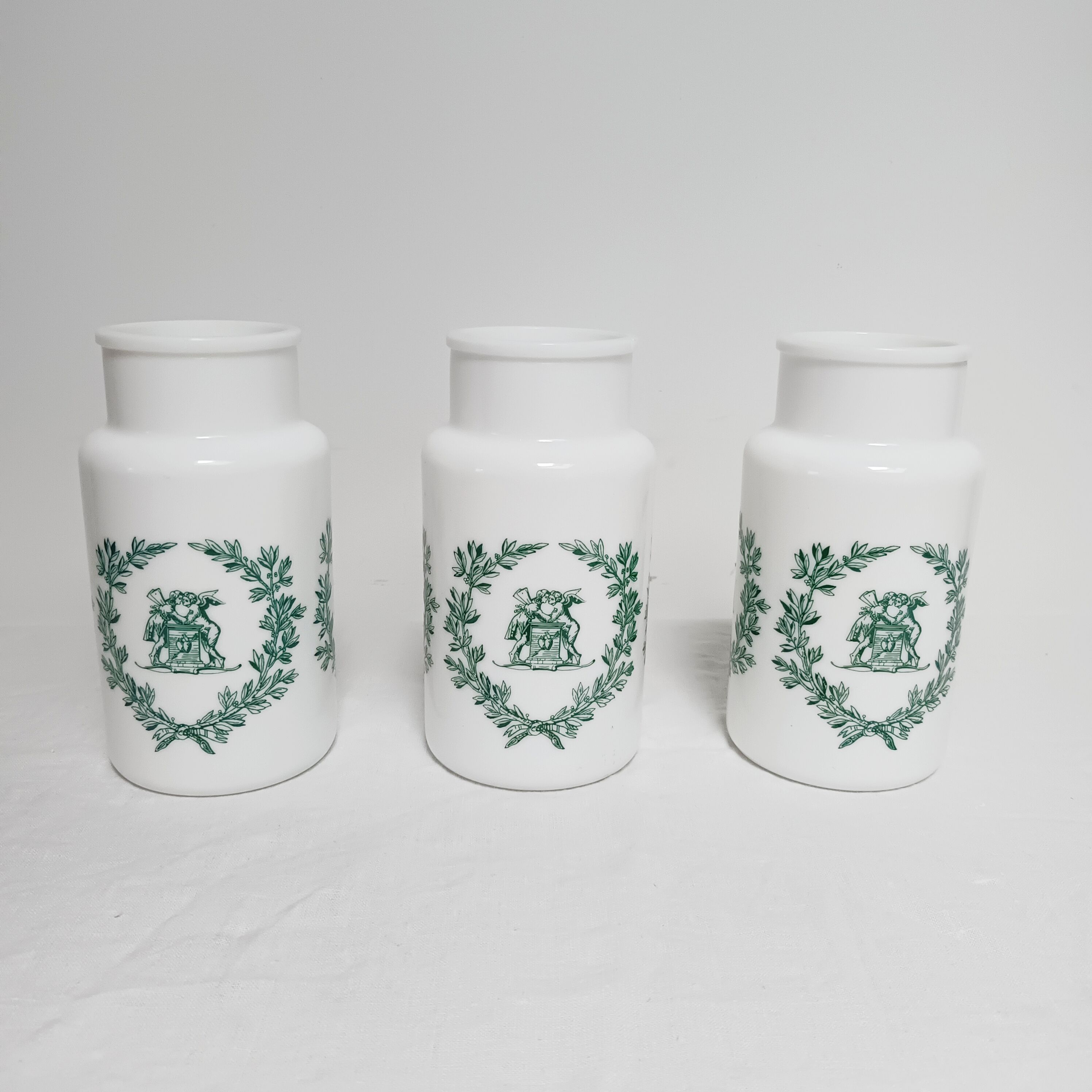 Set of 3 opaline apothecary pots