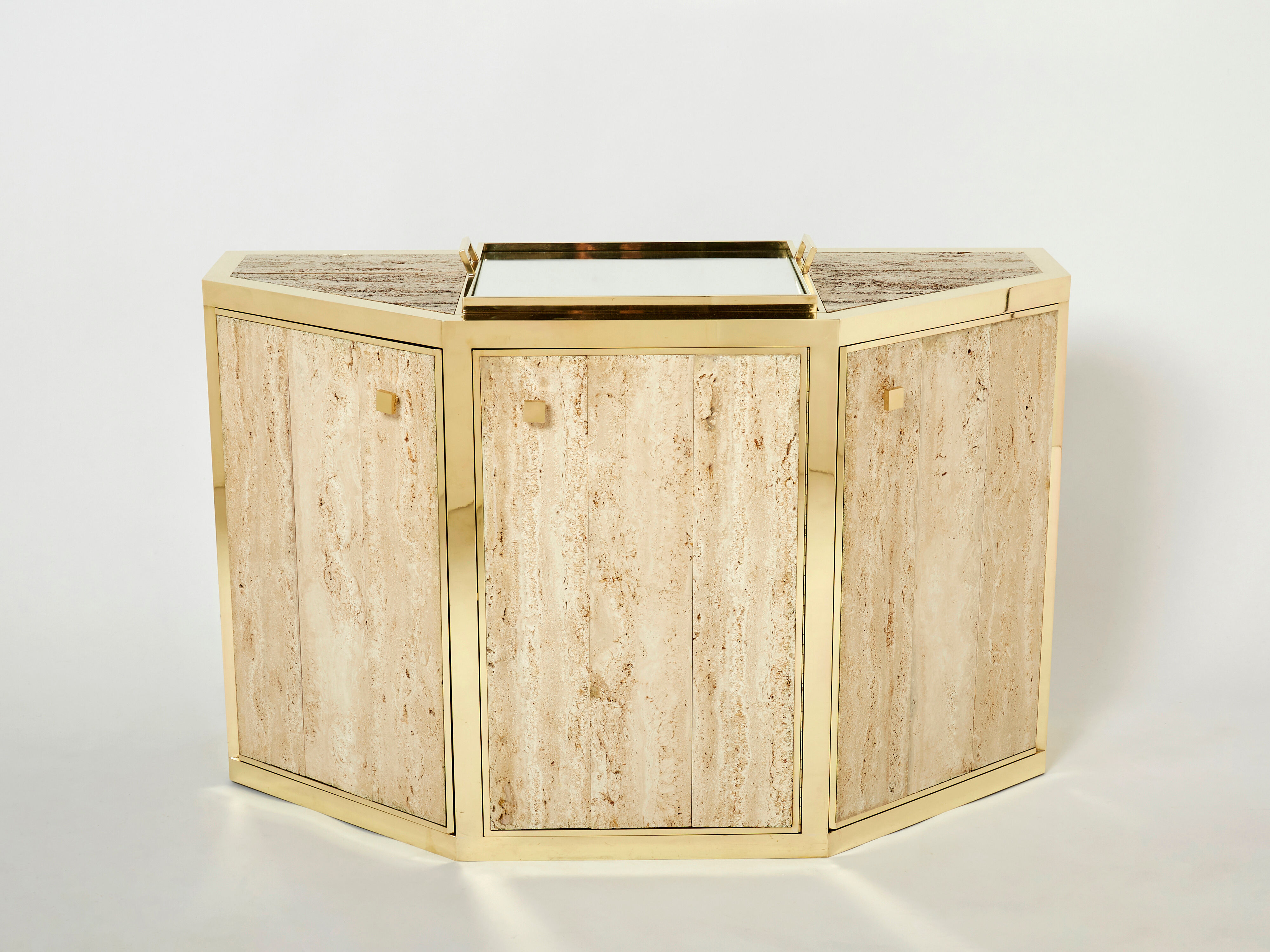 Pair of travertine brass cabinets by Alfredo Freda 1975