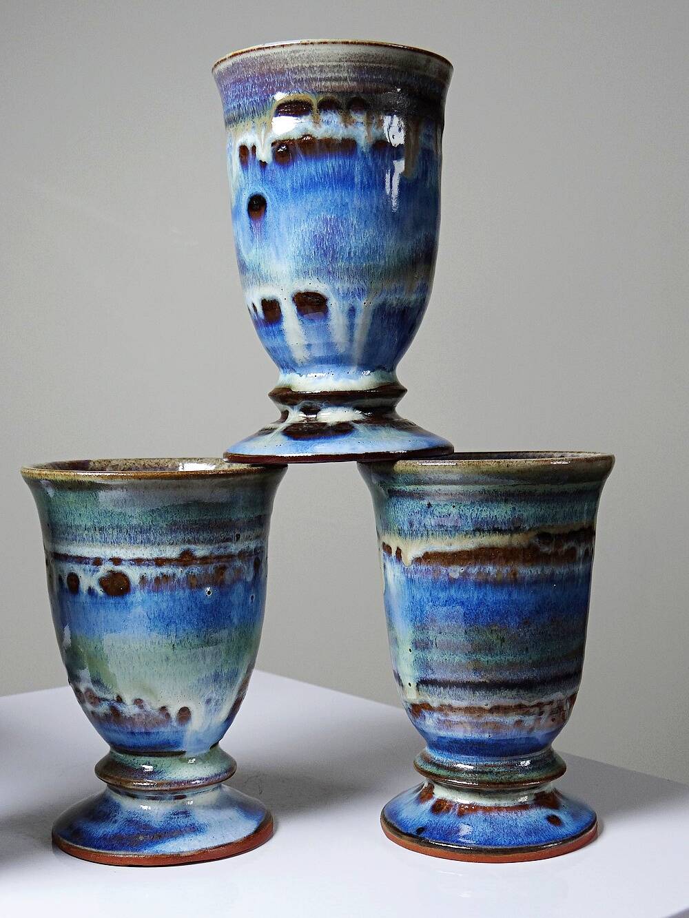 Set of 5 ceramic workshop mazagrans, glazed, 1960s-1980s.
