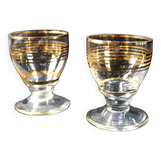 Duo liqueur glasses with golden threads - Art Deco 1940 certified