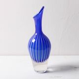 Vase d'art bleu à rayures, rare et de collection, Jan Johansson, Suède, 1975