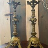 Pair of gilded bronze church picnickers in neo-gothic style of the nineteenth century