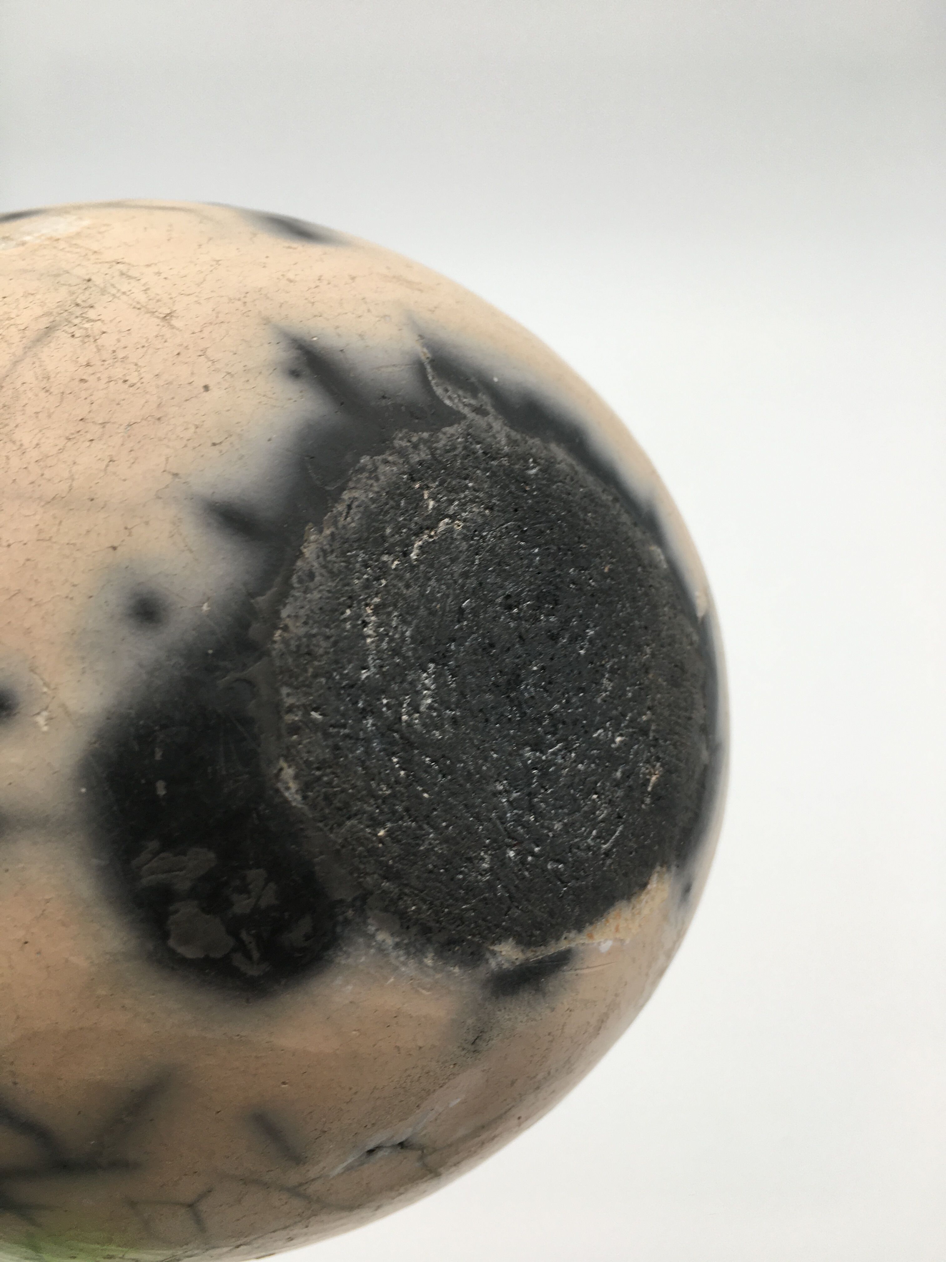 Raku ball vase, beige and black 20th century