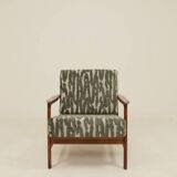 Vintage green jacquard armchair, mid-century modern design, 1965.