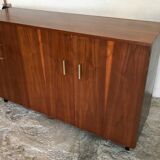 Vintage enfilade 1960-1980's blond walnut veneer handles brass