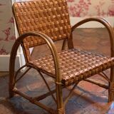 Set of two arm armchairs and table in wicker and rattan