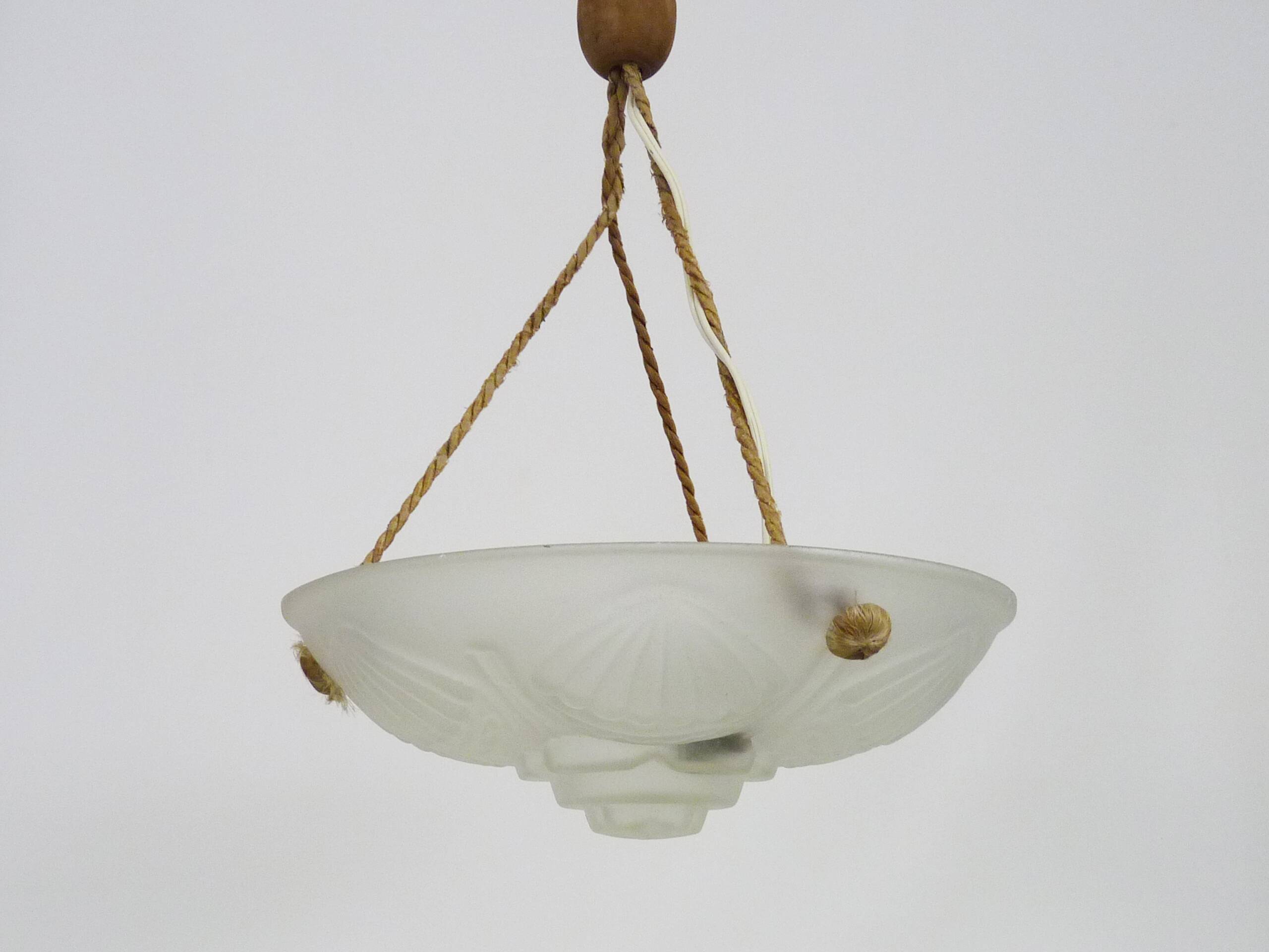 Art Deco washbasin pendant light 1 light in glass with geometric patterns