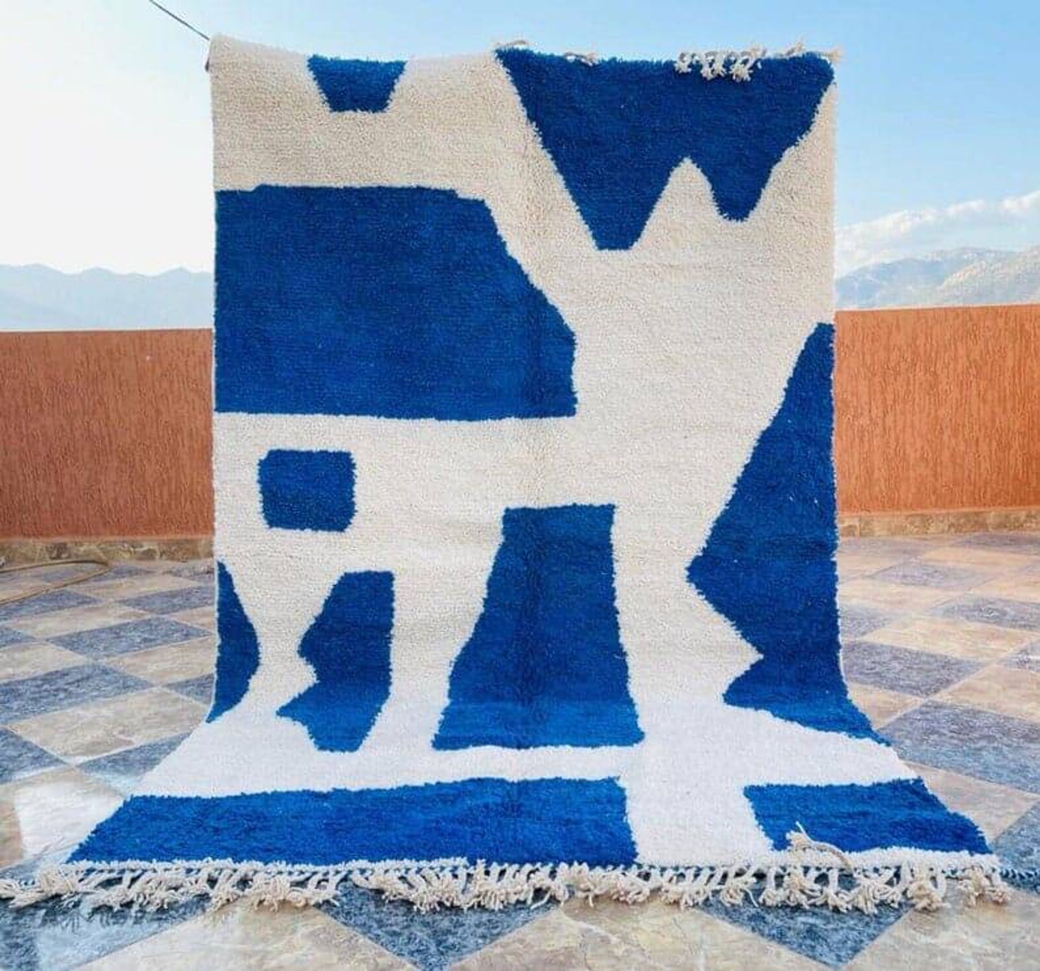 Tapis beni mrirt bleu fait main