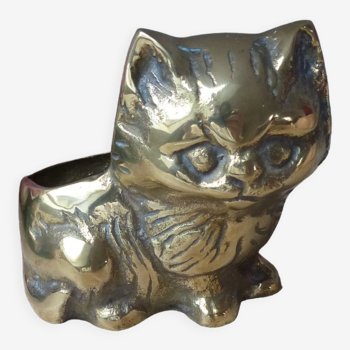 Cat-shaped solid brass ashtray