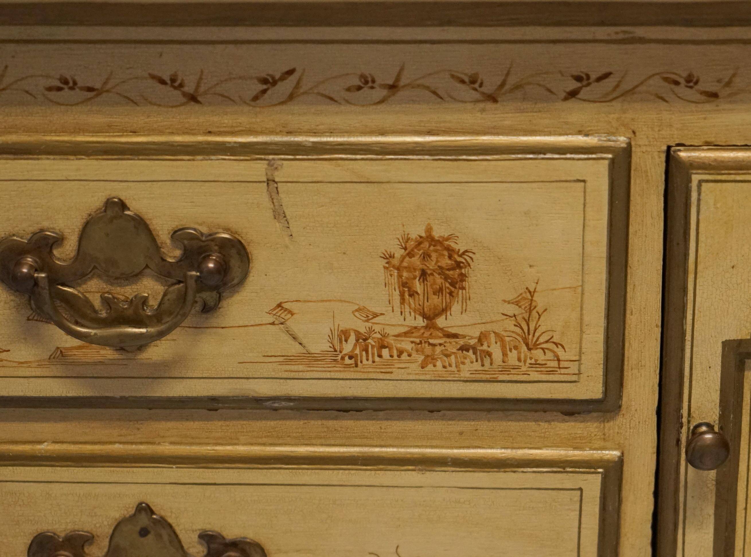 Chinoiserie Buffet with Marble Top in Chippendale Style
