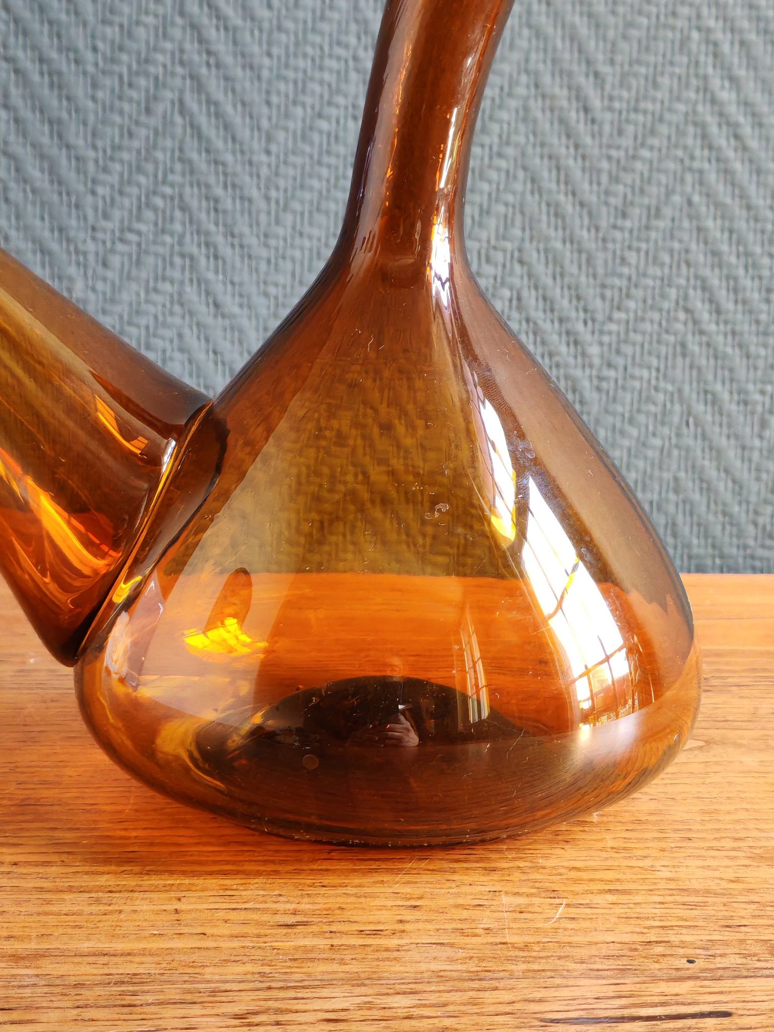 Vintage Amber Glass Wine Carafe - Artisan Decanter in Porron Style