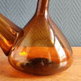 Vintage Amber Glass Wine Carafe - Artisan Decanter in Porron Style