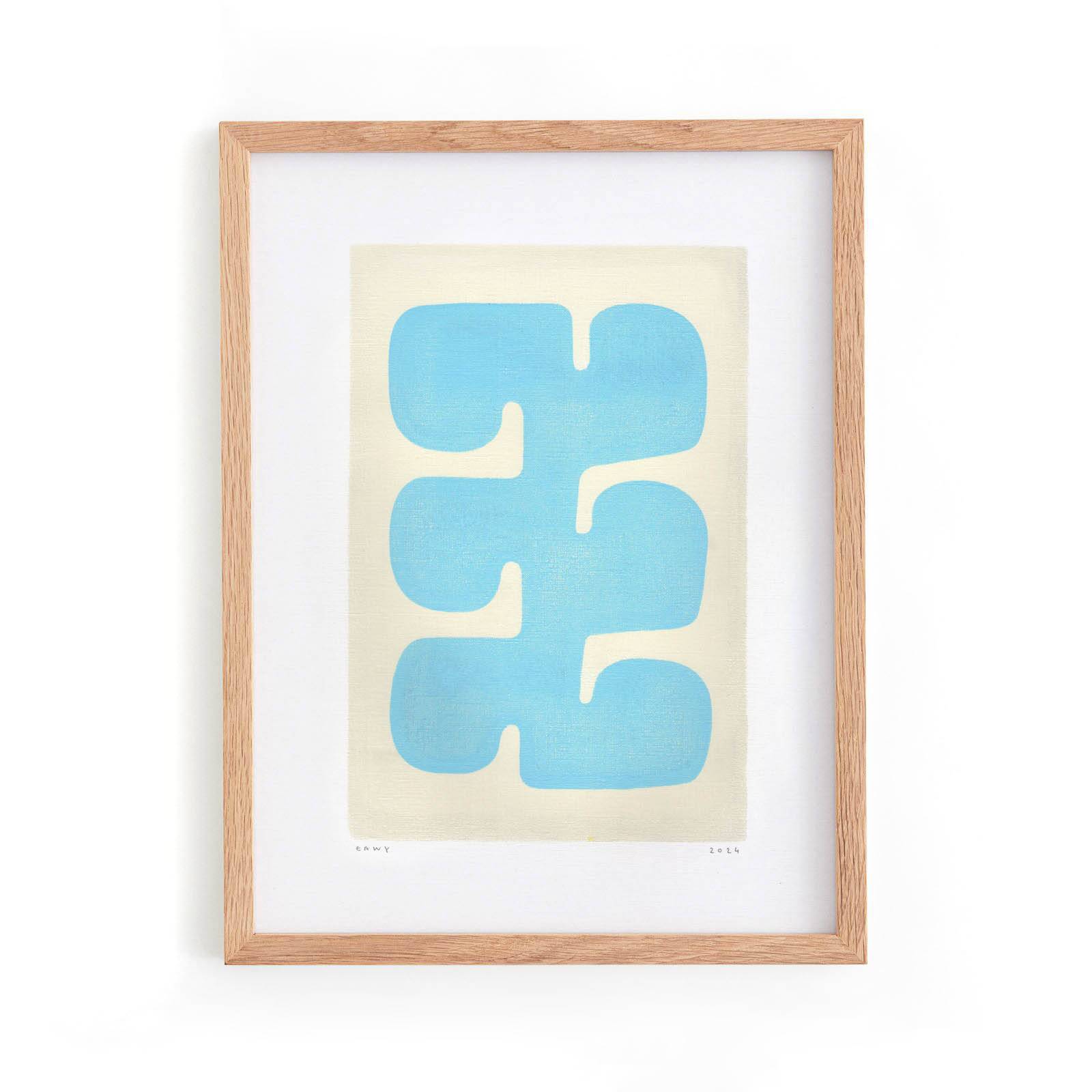 Abstract painting 30x40cm framed "era" light blue signed Eawy