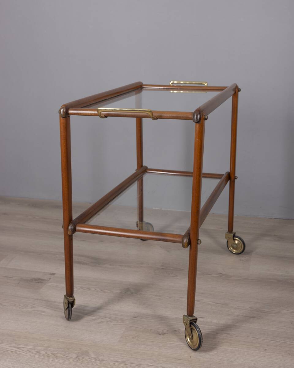 VINTAGE 1960S FOOD TROLLEY IN WOOD AND GLASS, ITALIAN DESIGN