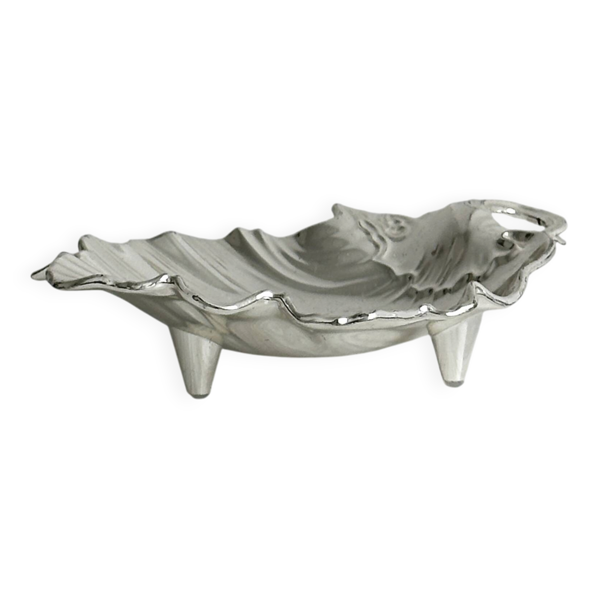 Vide-poche en forme de feuille en métal blanc argenté