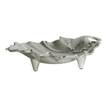 Vide-poche en forme de feuille en métal blanc argenté