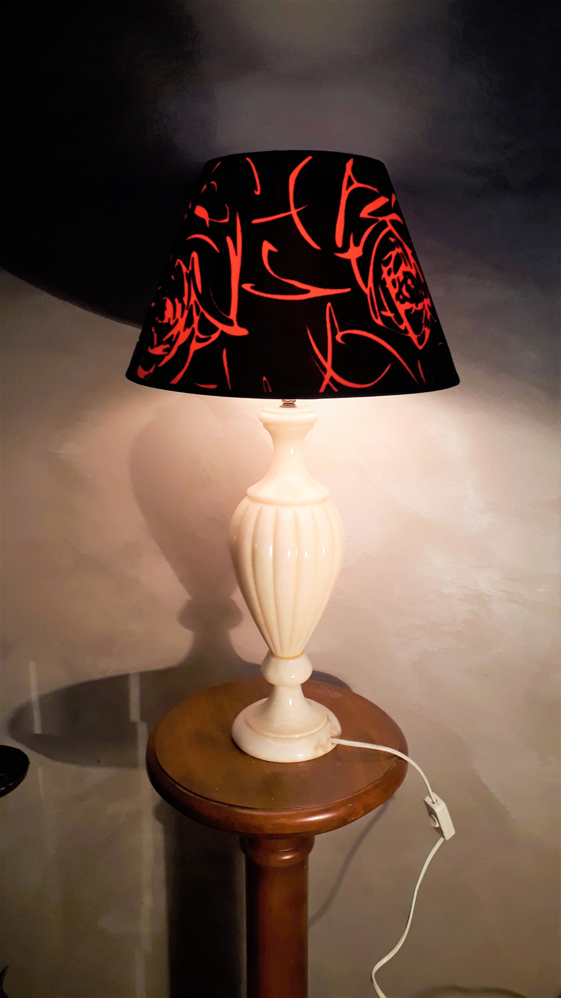 Large albaster lamp 1960 has 70 lampshade in velvet and red 66cm