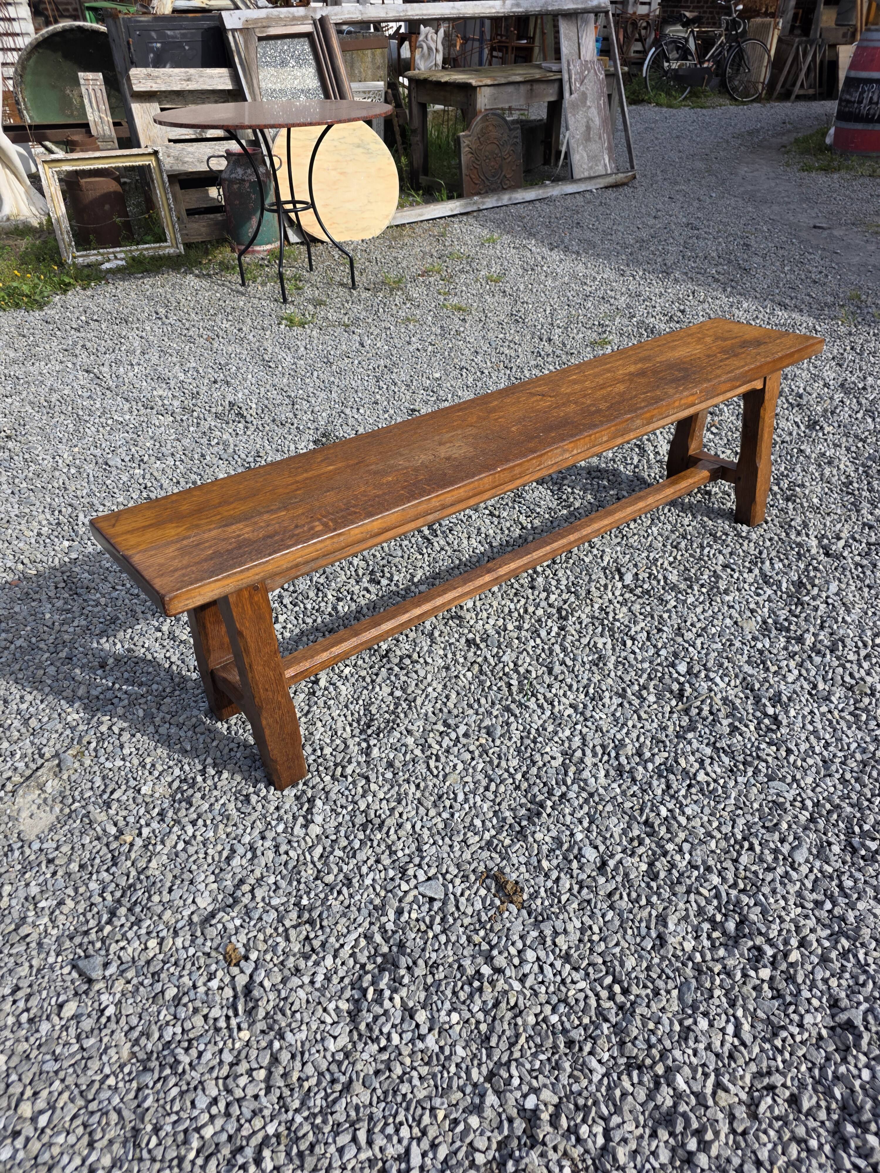Solid oak farmhouse bench, 160cm in length.
