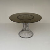 Table à manger ronde chromée space âge avec verre fumé