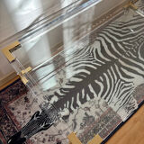 Italian coffee table Fabian, glass, plexiglass and brass, 1970-80.