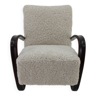 1930s Jindrich Halabala Thonet H-269 Armchair in Sheepskin, Restored