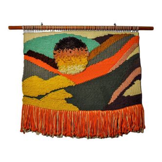 Textured Macrame wall tapestry, Catalan sunset, Spain, 1970s