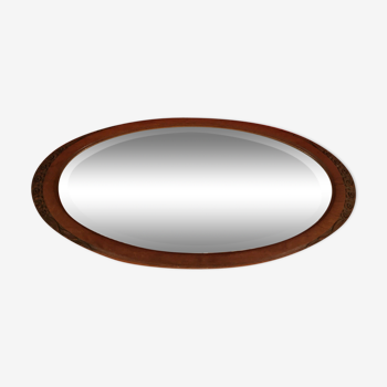 Miroir ovale époque art déco en chêne 68x36,5cm
