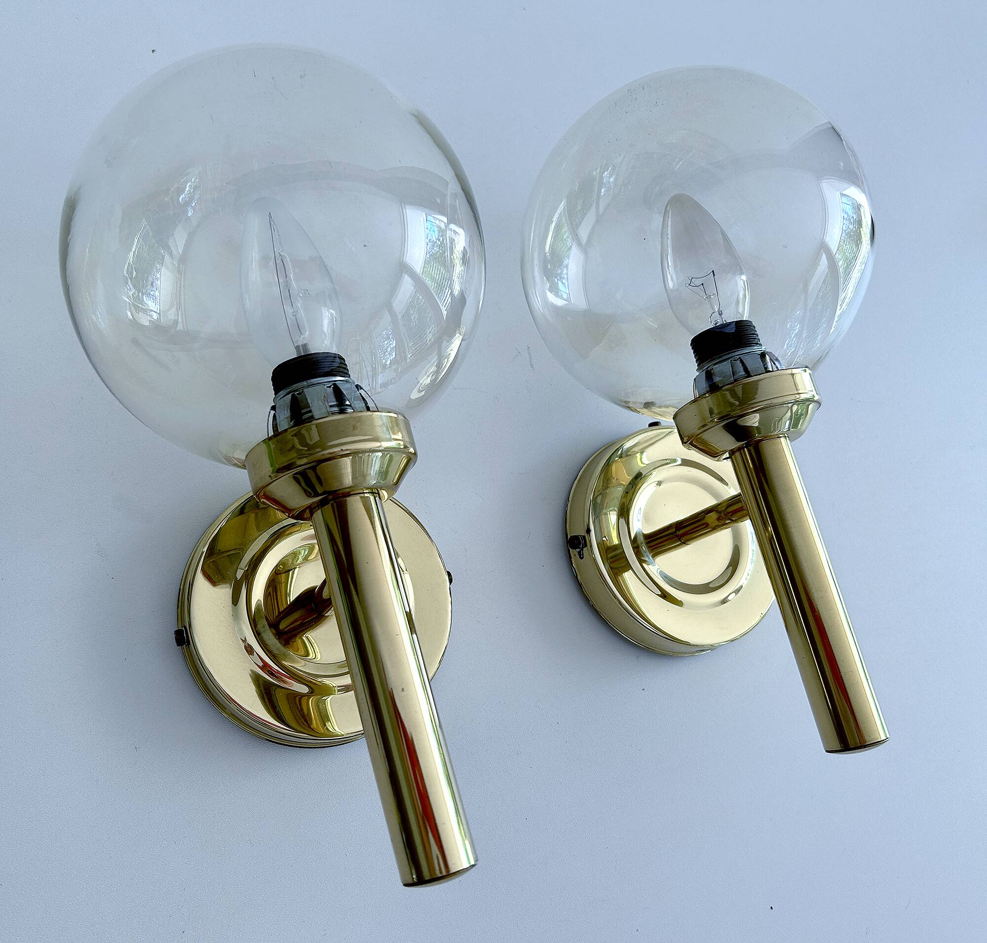 Pair Vintage Scandinavian Glass Wall Lights