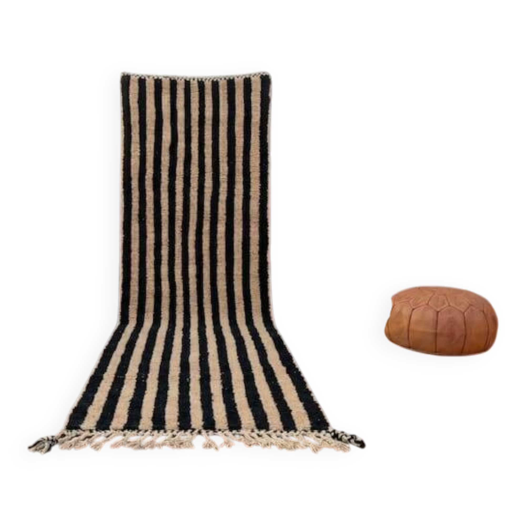 Handmade traditional Beni Ouarain carpet, white and black, 75/300.