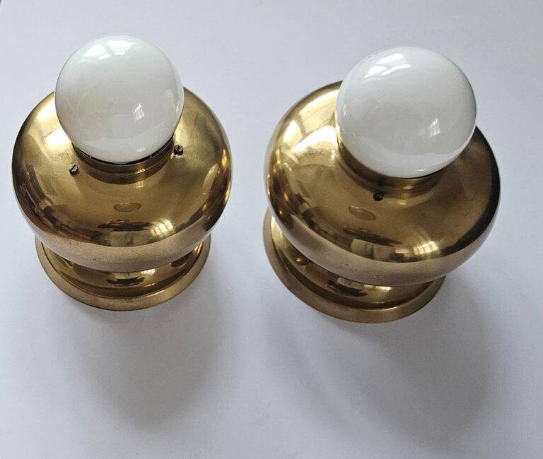 Pair of Brass Flush Mounts, Italy, 1970s