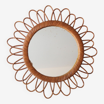 Miroir soleil en rotin vintage