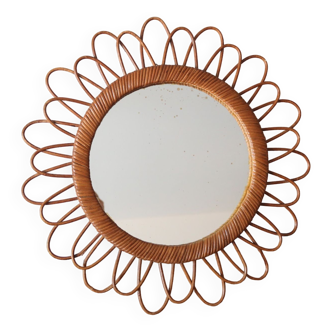 Miroir soleil en rotin vintage