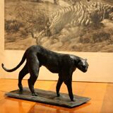 Art Deco Inspired Black Patinated Bronze Leopard Sculpture, 2020