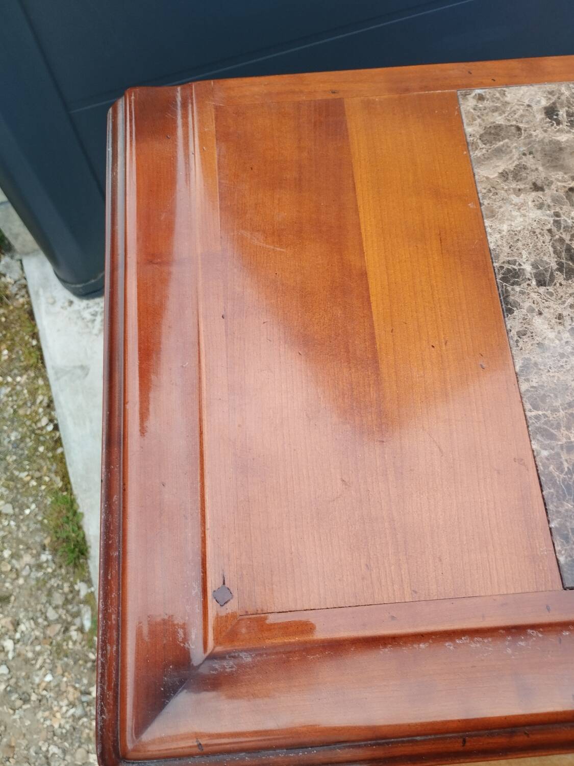 Antique weekly chest of drawers, Louis XVI style marble top