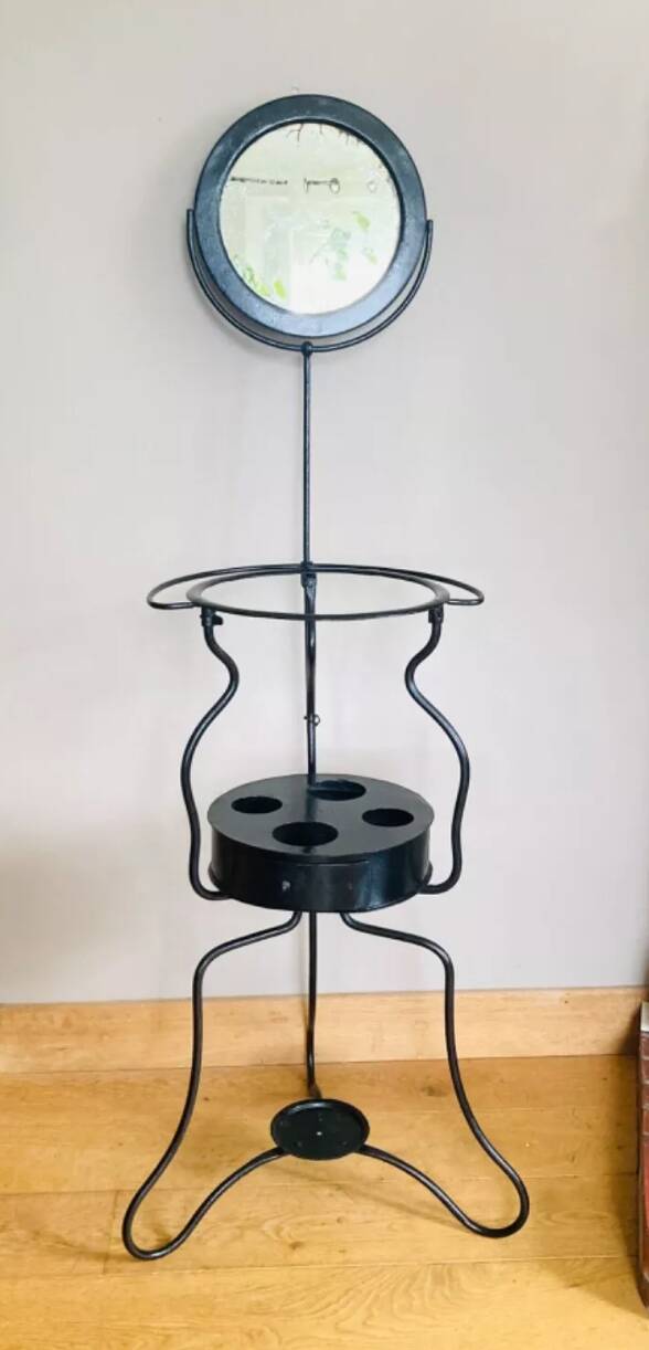 Folding wrought iron toiletry stand, 19th century