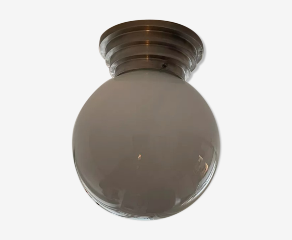 Plafonnier a gradin moderniste art déco, chrome et opaline, vintage