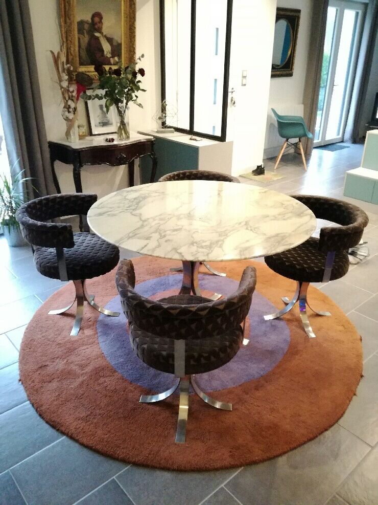 Marble table and stainless steel base