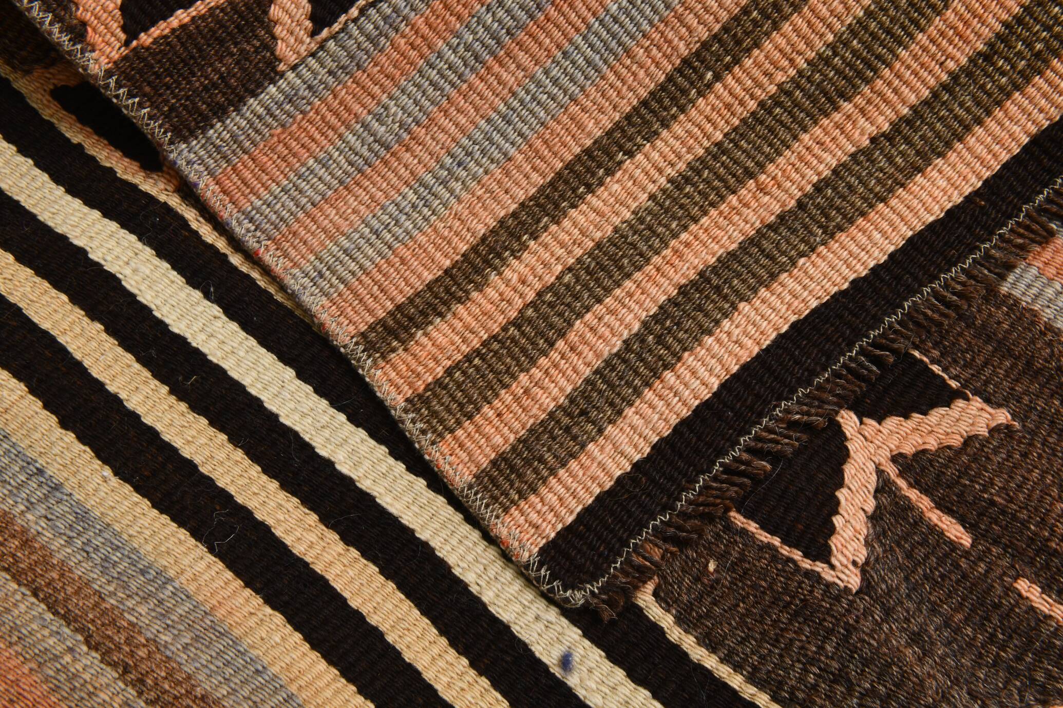 2x5 Salmon Brown Geometric Kilim Rug, 80x170Cm