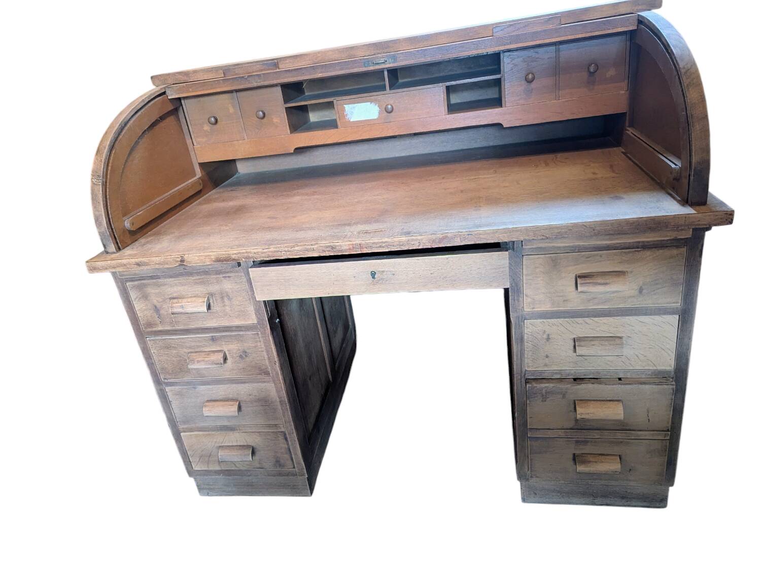 Rare American Bureau with Curtain "Gradiam" in Oak – Vintage Rolltop Style