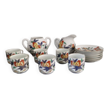 Set of 6 porcelain cups, 6 saucers, teapot and milk jug