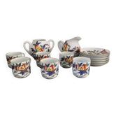 Set of 6 porcelain cups, 6 saucers, teapot and milk jug