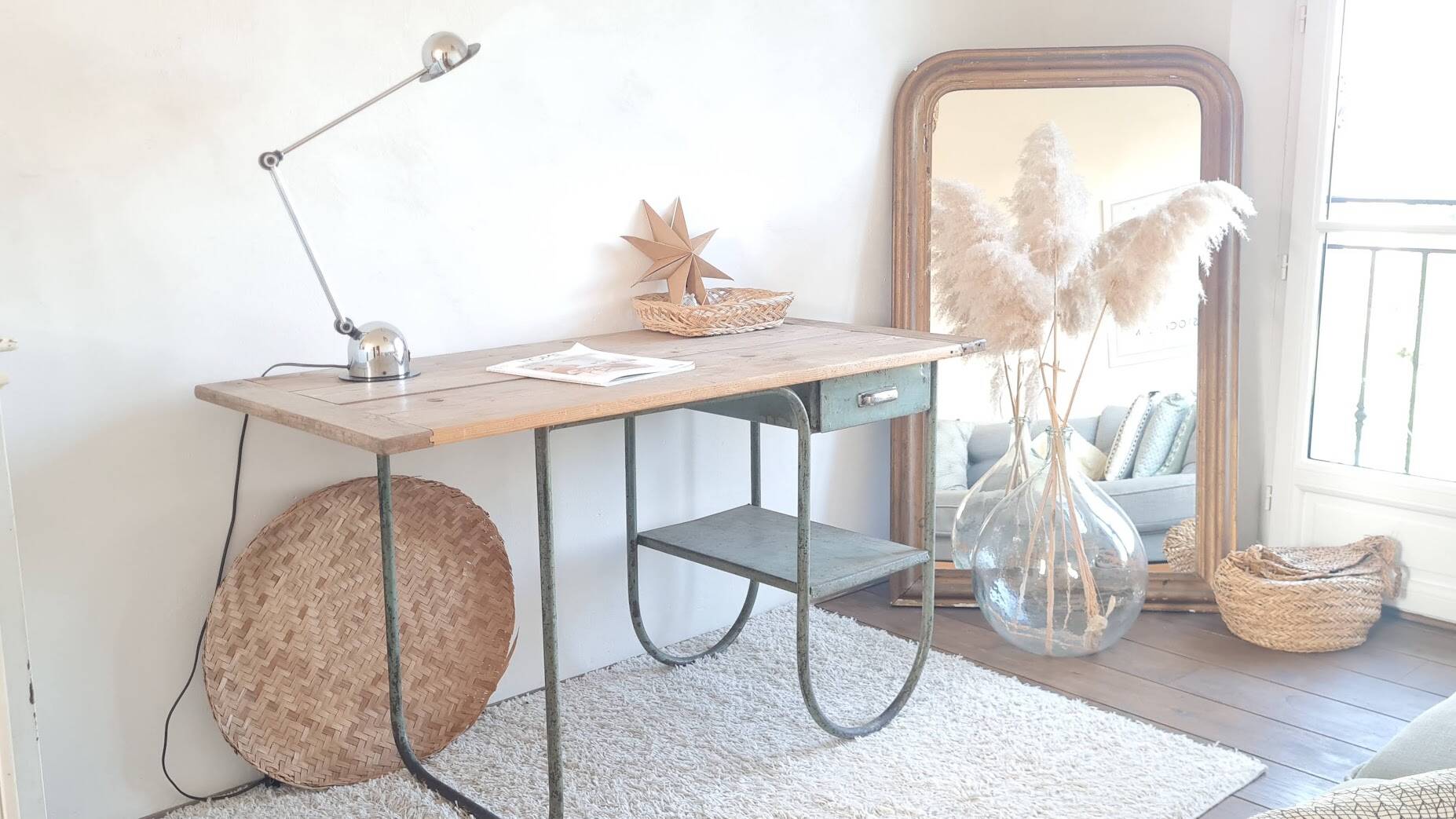 Wood and metal desk circa the 1950s.