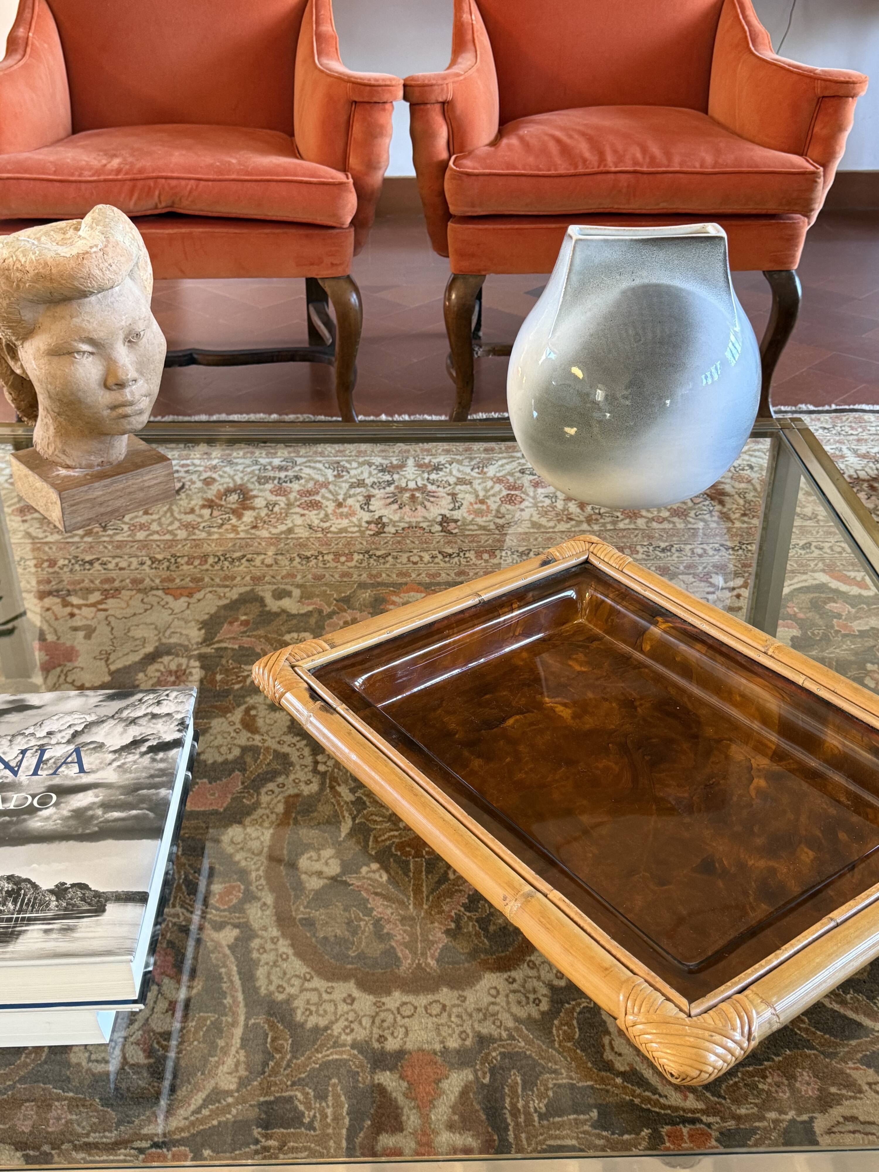 Hollywood regency bamboo tray, Italy 1970s