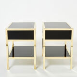 Paire de tables de chevet laquées laiton par Michel Pigneres 1970